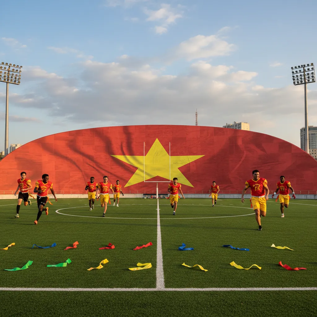 Lá cờ Việt Nam và sân bóng đá làm hình nền điện thoại