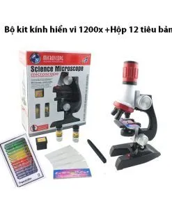 Combo Bộ kit kính hiển vi trẻ em 1200x + hộp 12 tiêu bản